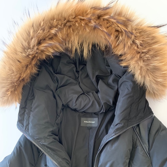 MACKAGE Coat w/ Fur Lined Hood & Leather Shoulder - Picture 3 of 7